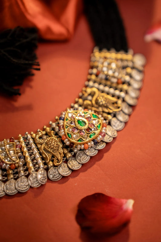 P925 Silver Panchratna Peacock Necklace