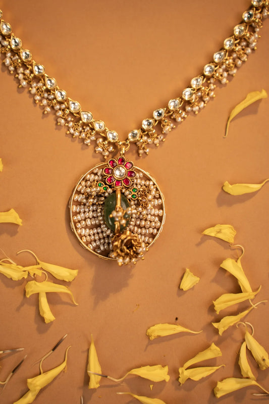 P925 Silver Royal Kundan Pearl Pendant Necklace