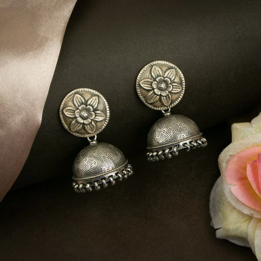 P925 Silver Pushpa Dome Classic Jhumka