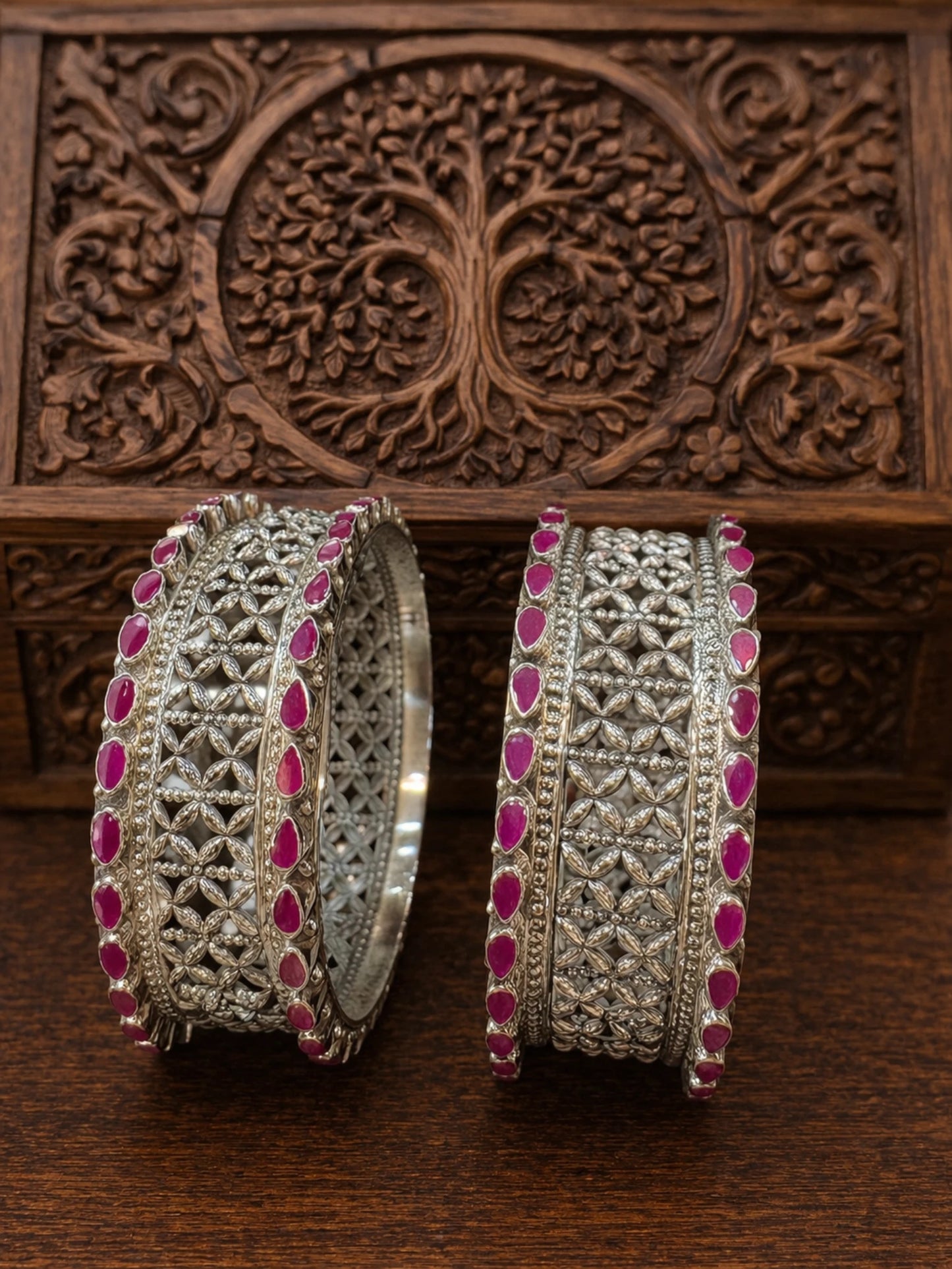 P925 Silver Zarika Ruby Stone Bangles 2Pc