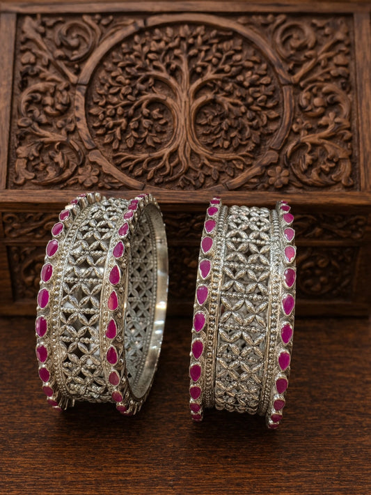 P925 Silver Zarika Ruby Stone Bangles 2Pc