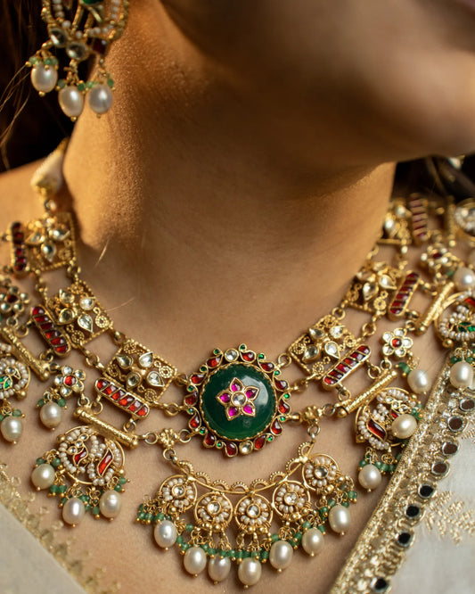 P925 Silver Rajsi Meher Kundan Necklace with Earrings