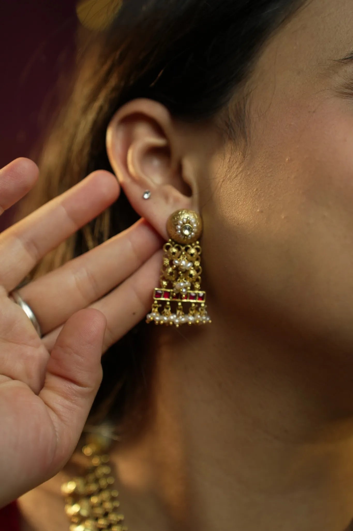 P925 silver Ruby Line Drop Earrings