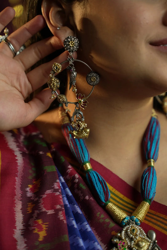 P925 Silver Parrot, Fish & Lotus Story Hoops
