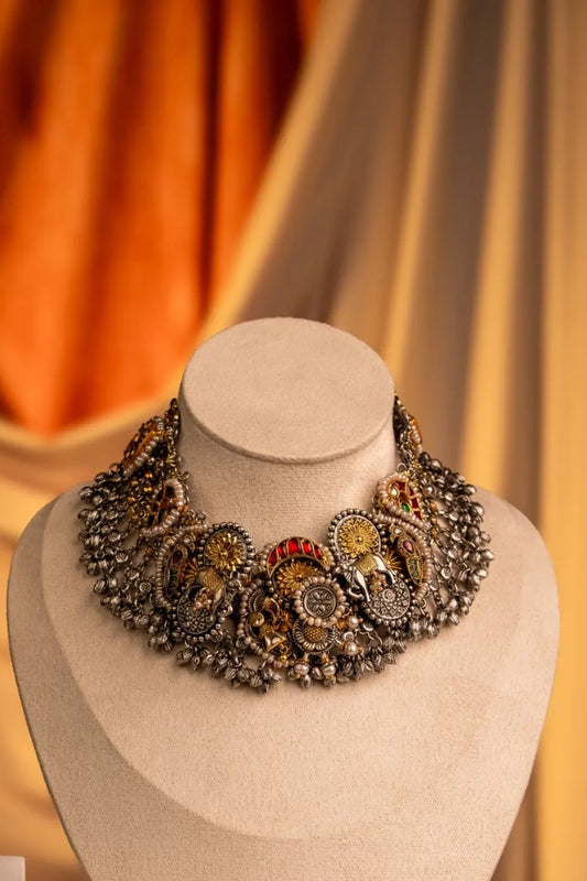 P925 Silver Handcrafted Temple Choker Necklace
