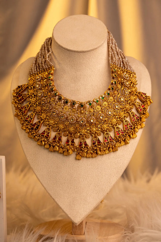 P925 Silver The Rajeshwari Grand Temple Haar with Earrings