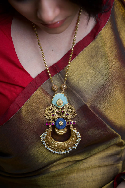 P925 Silver Royal Lakshmi Temple Pendant Set