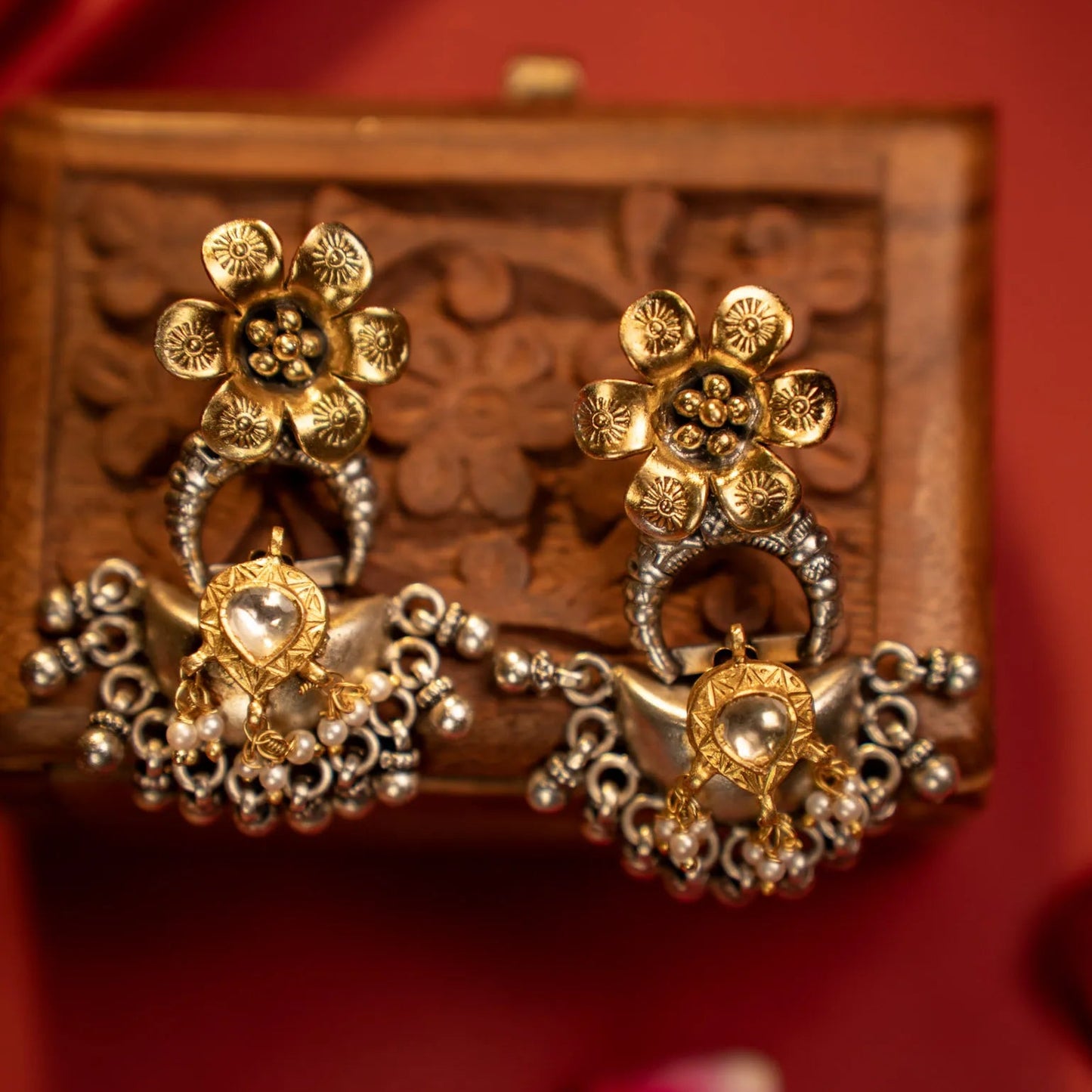 P925 Silver Gulnaz Dual-Tone Blossom Earrings