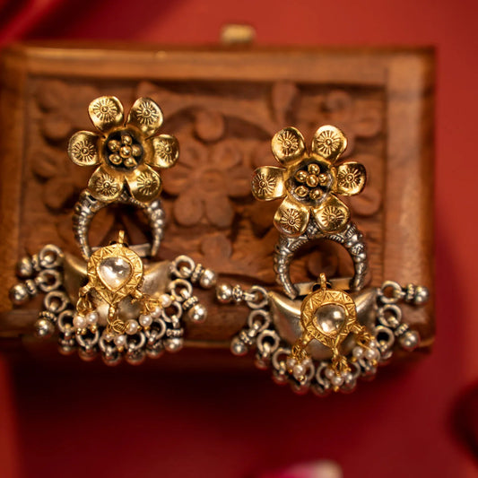 P925 Silver Gulnaz Dual-Tone Blossom Earrings