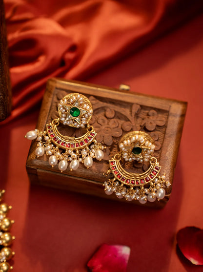 P925 Silver “Emerald Star Kundan Chandbali”