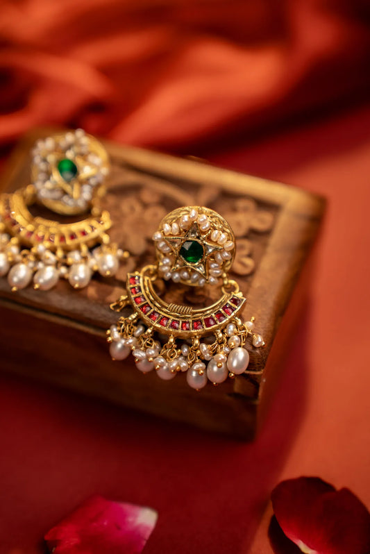 P925 Silver “Emerald Star Kundan Chandbali”