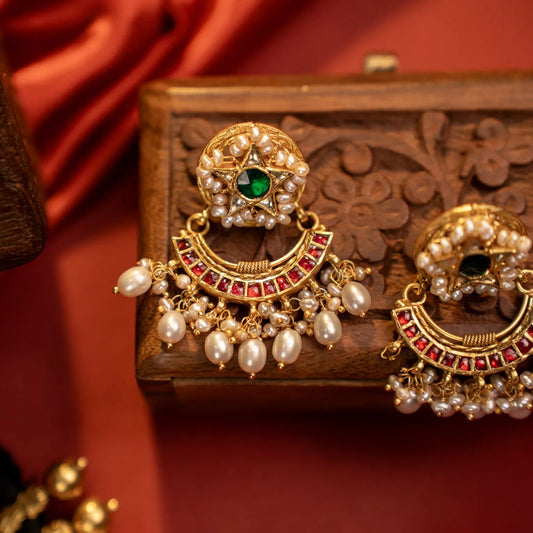 P925 Silver “Emerald Star Kundan Chandbali”