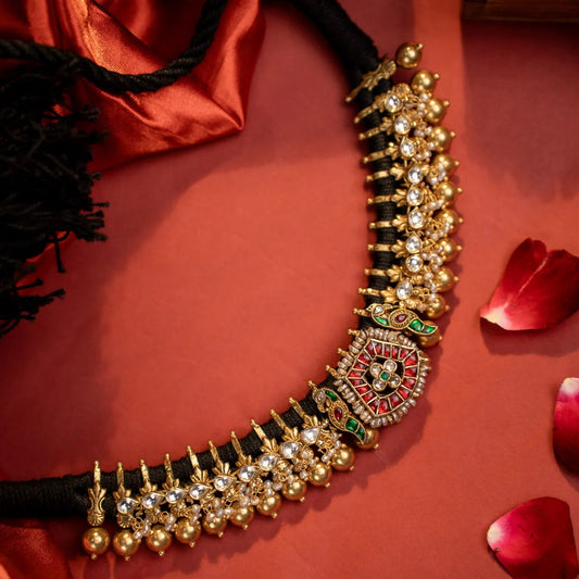 P925 Silver Antique Lakshmi Pearl Choker