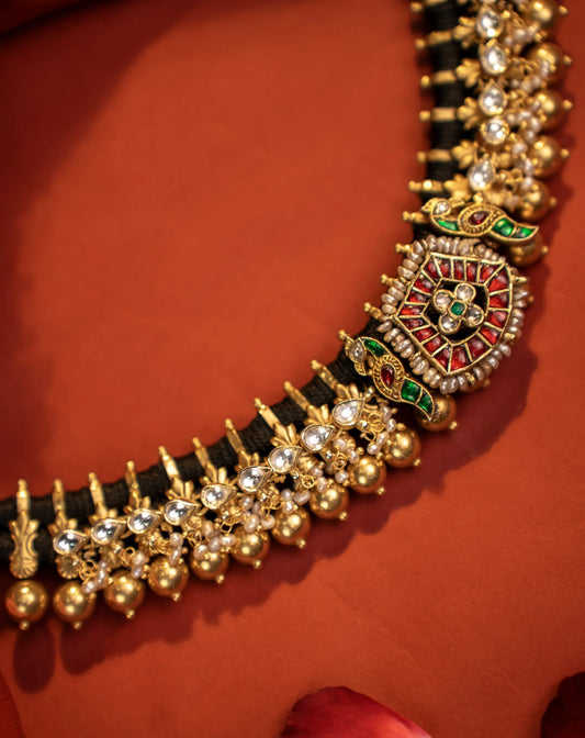 P925 Silver Antique Lakshmi Pearl Choker