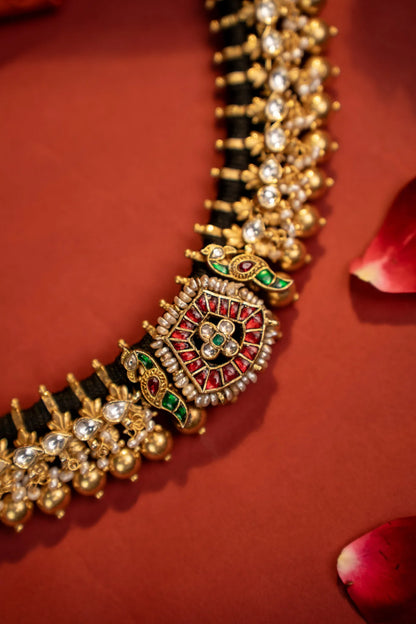 P925 Silver Antique Lakshmi Pearl Choker