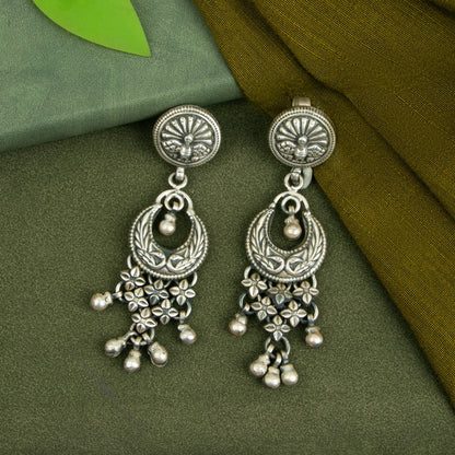 P925 Silver Mayur Chand Floral Drop Earrings