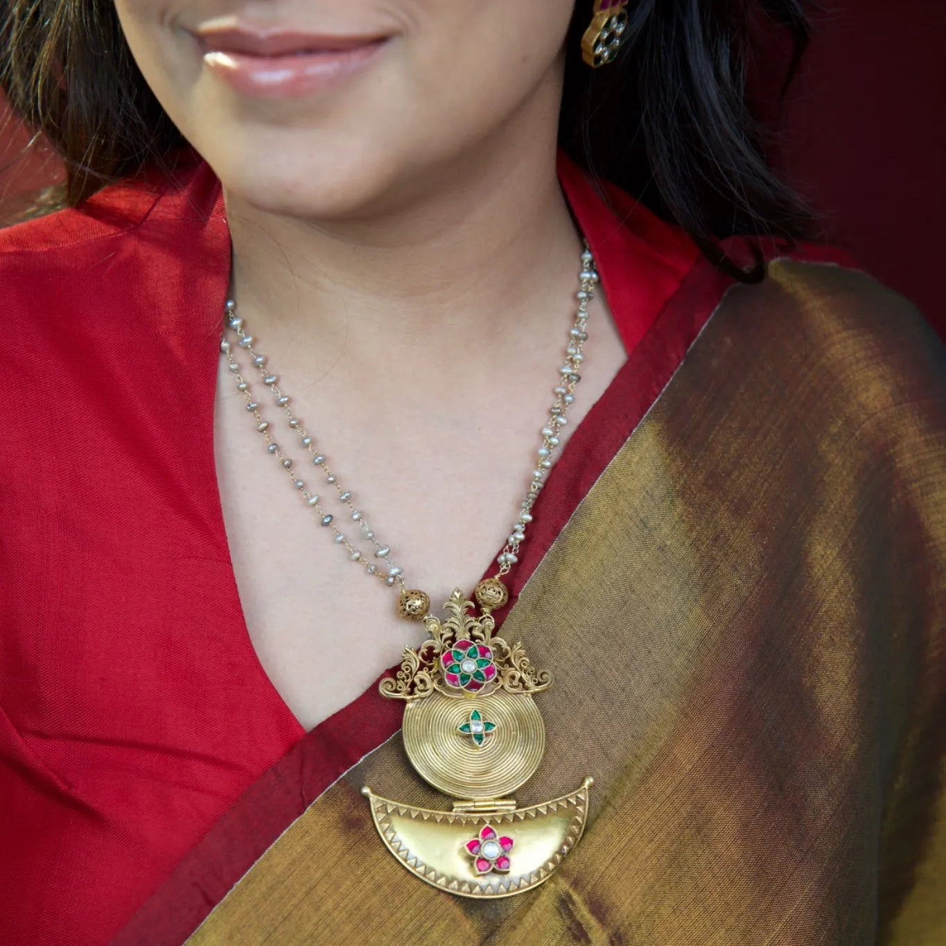 P925 Silver Regal Temple-Inspired Gold Necklace Set