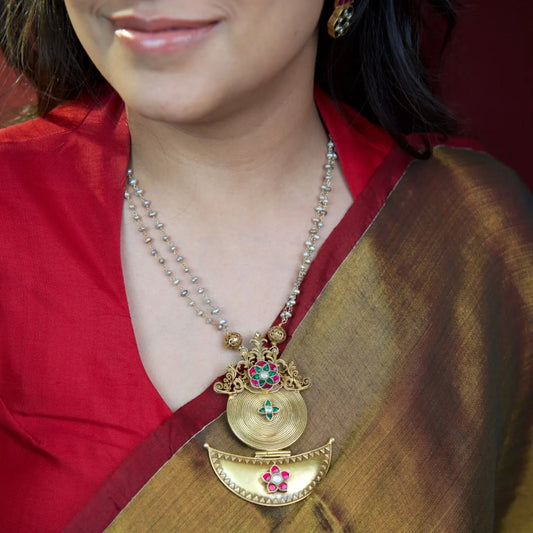 P925 Silver Regal Temple-Inspired Gold Necklace Set
