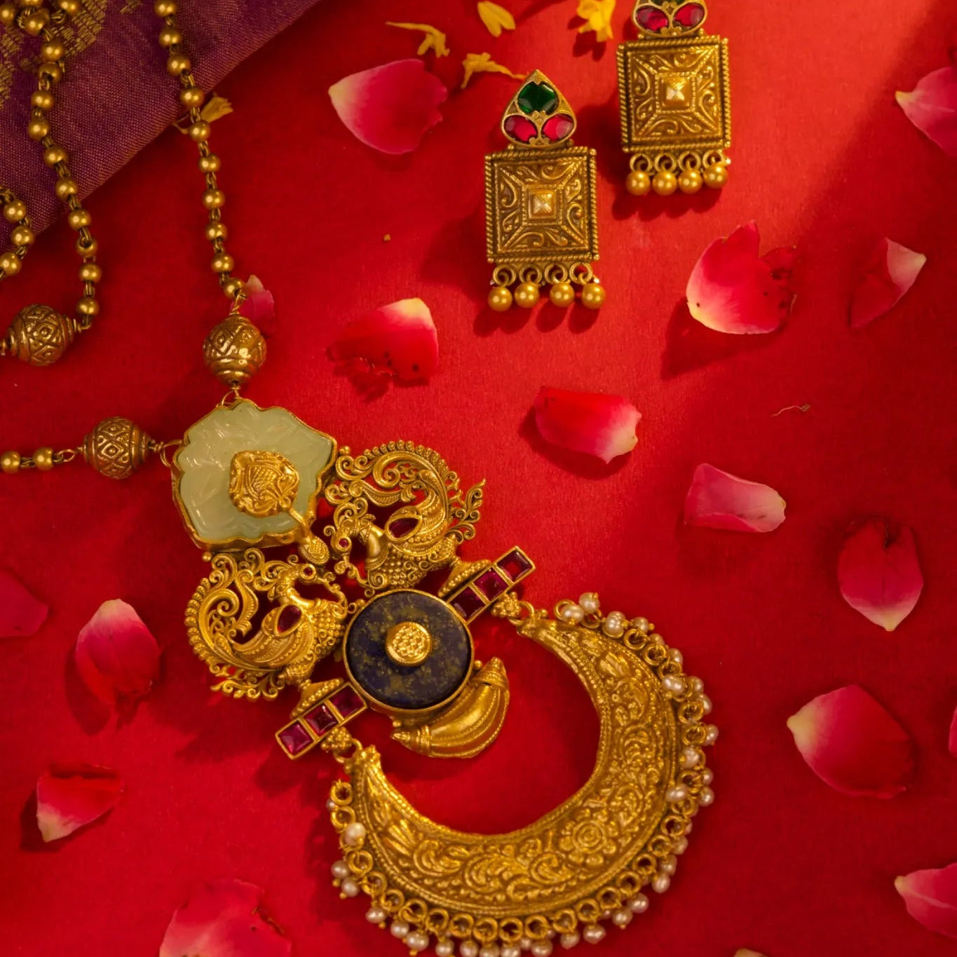 P925 Silver Royal Lakshmi Temple Pendant Set