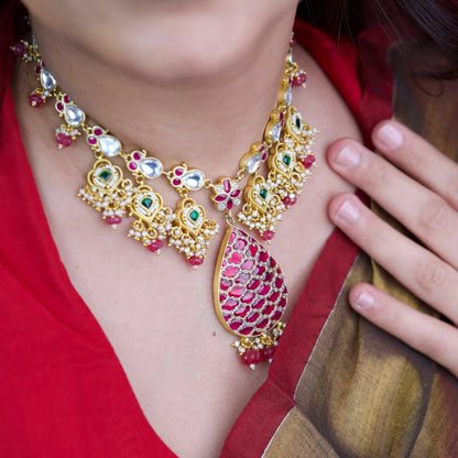 P925 Silver Royal Ruby & Polki  Necklace