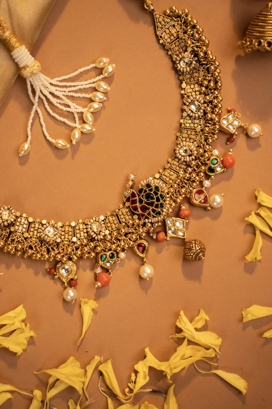 P925 Silver Vintage Coral & Pearl Temple Necklace