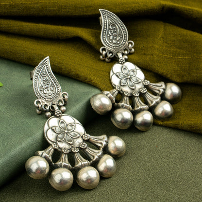 P925 Silver Pushpa Jhum Drop Earrings