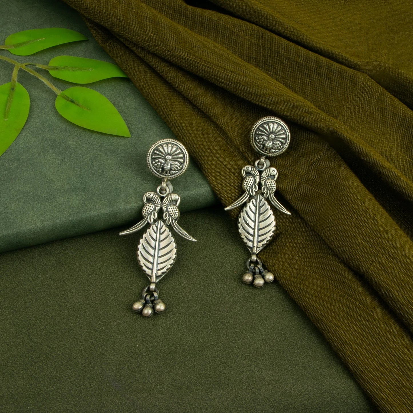 P925 Silver Mayur Leaf Drop Earrings