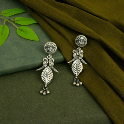 P925 Silver Mayur Leaf Drop Earrings