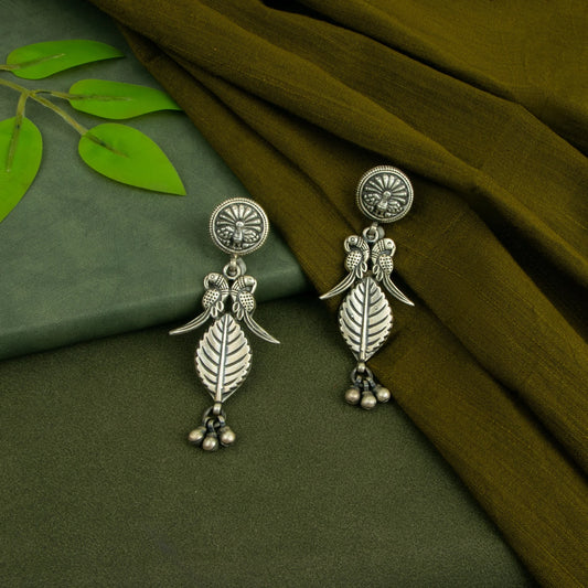 P925 Silver Mayur Leaf Drop Earrings