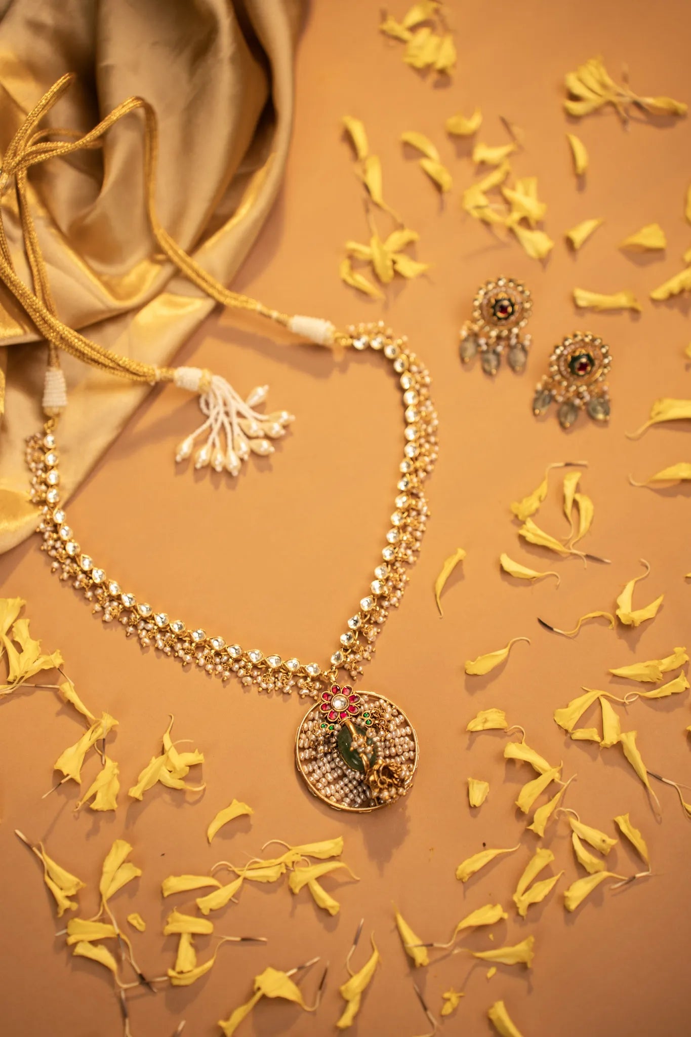 P925 Silver Ruby Floral Temple Chain Necklace