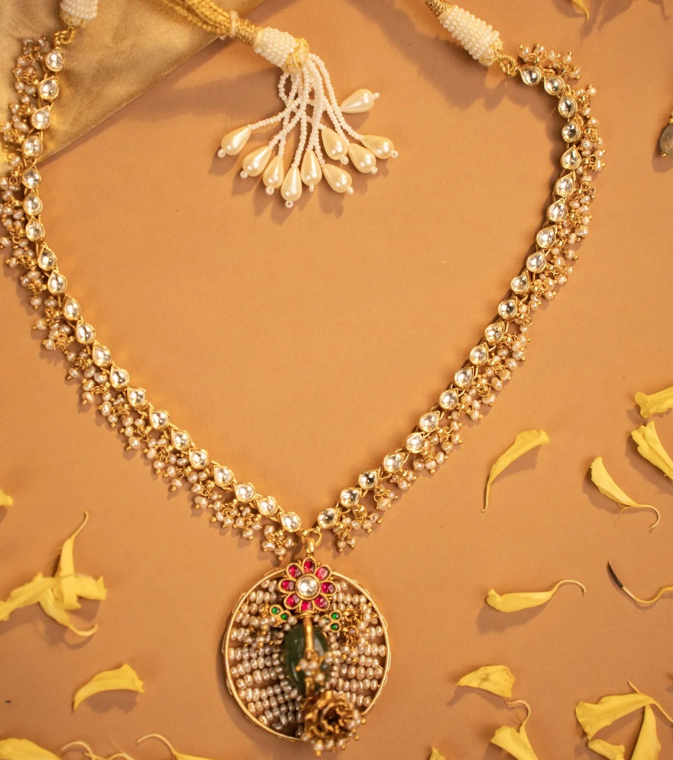 P925 Silver Ruby Floral Temple Chain Necklace