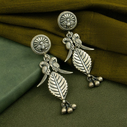 P925 Silver Mayur Leaf Drop Earrings