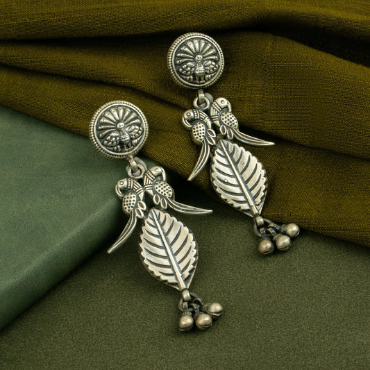 P925 Silver Mayur Leaf Drop Earrings