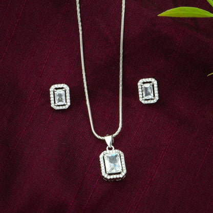 P925 Silver Crystal Edge Rectangle Pendant Set Without Chain