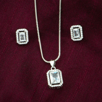 P925 Silver Crystal Edge Rectangle Pendant Set Without Chain