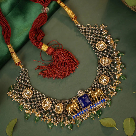 P925 Silver “Gau-Chandrika” Blue Stone Necklace