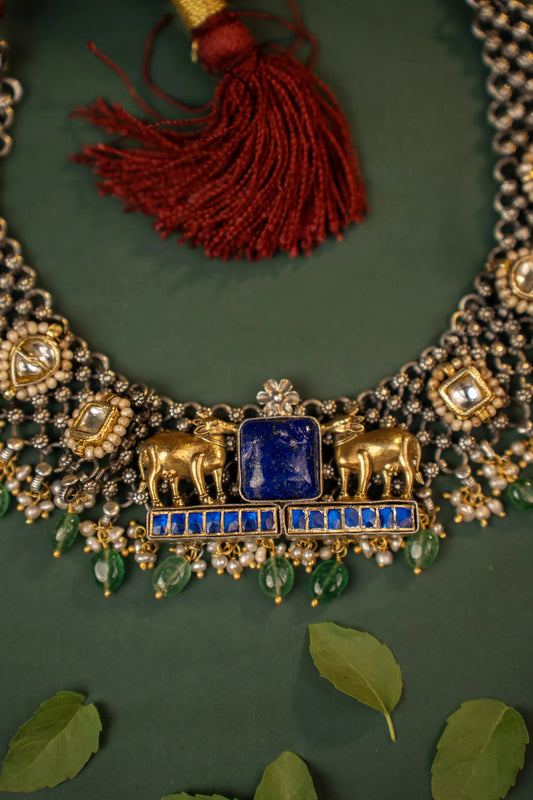 P925 Silver “Gau-Chandrika” Blue Stone Necklace