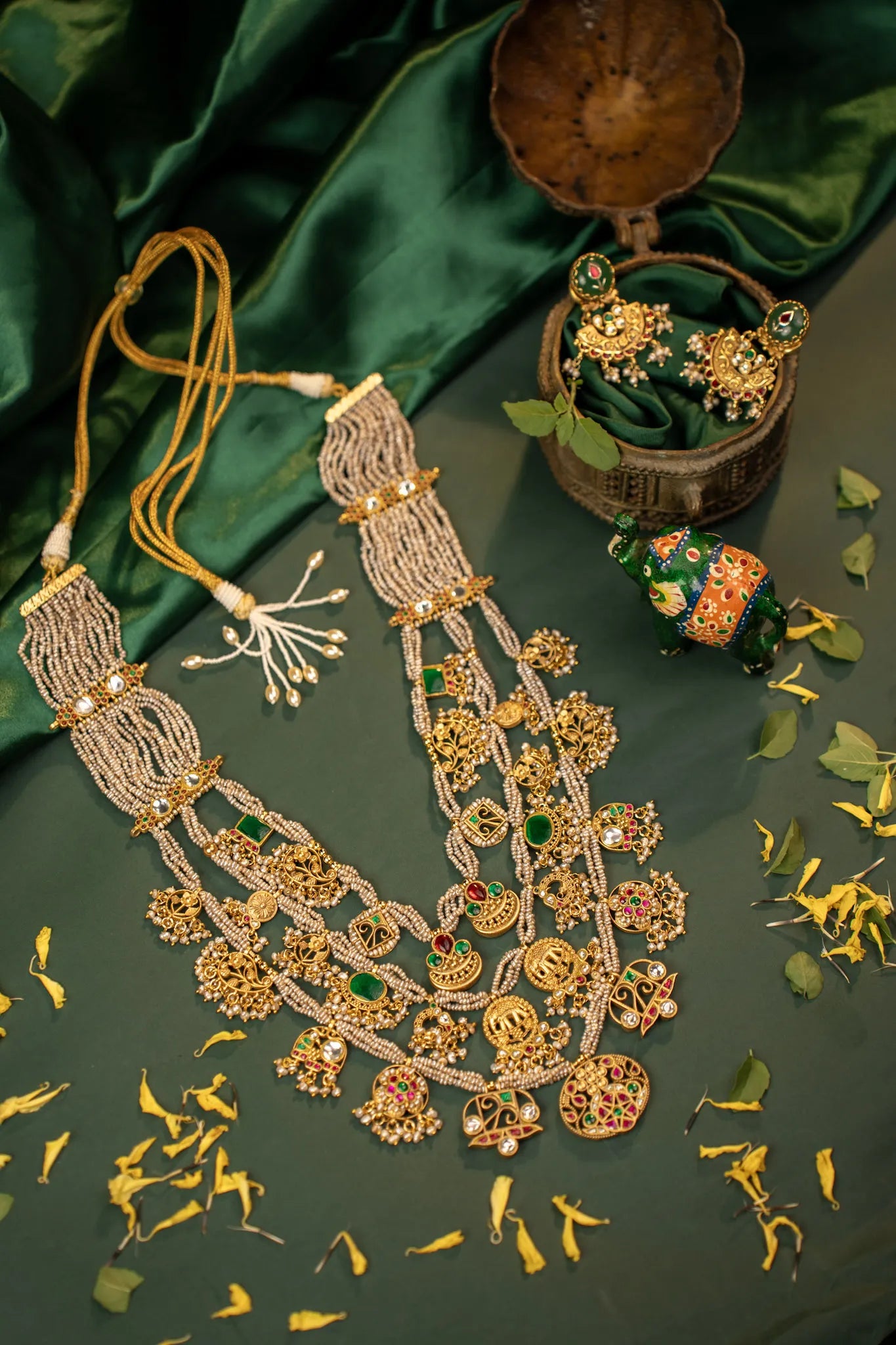 P925 Silver Maharani Temple Haar Necklace