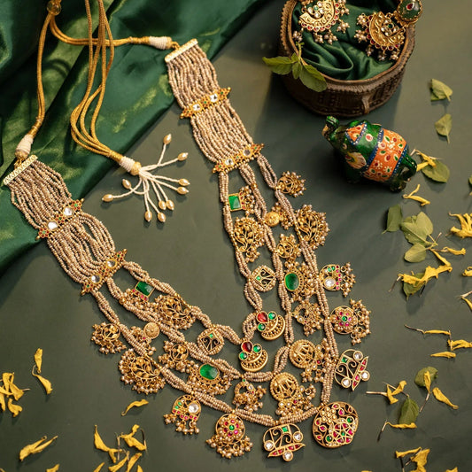 P925 Silver Maharani Temple Haar Necklace