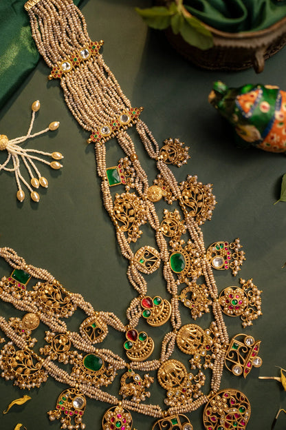 P925 Silver Maharani Temple Haar Necklace