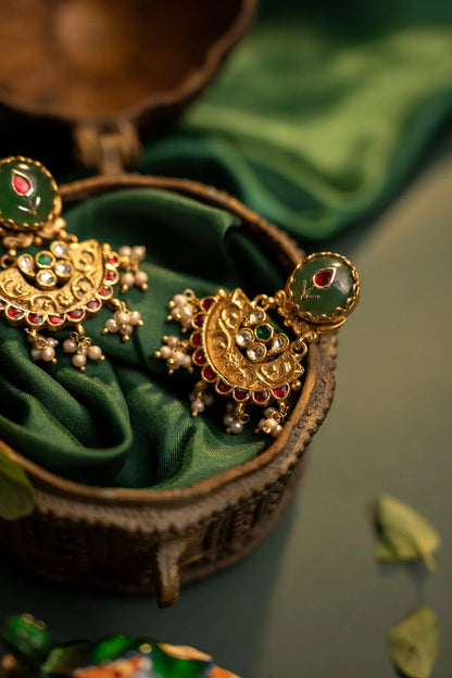 P925 Silver Noor-E-Panna Kundan Chandbali
