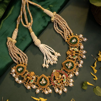 P925 Silver Emerald Dynasty Kundan Set With Earrings.