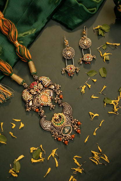 P925 Silver Vintage Multi-Layer Temple Statement Necklace