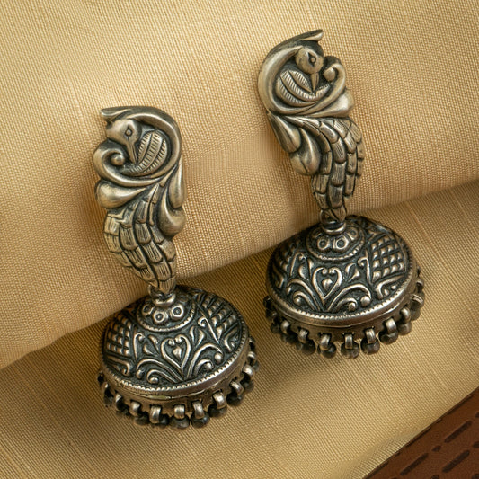 P925 Silver Mayur Crest Jhumka Earrings
