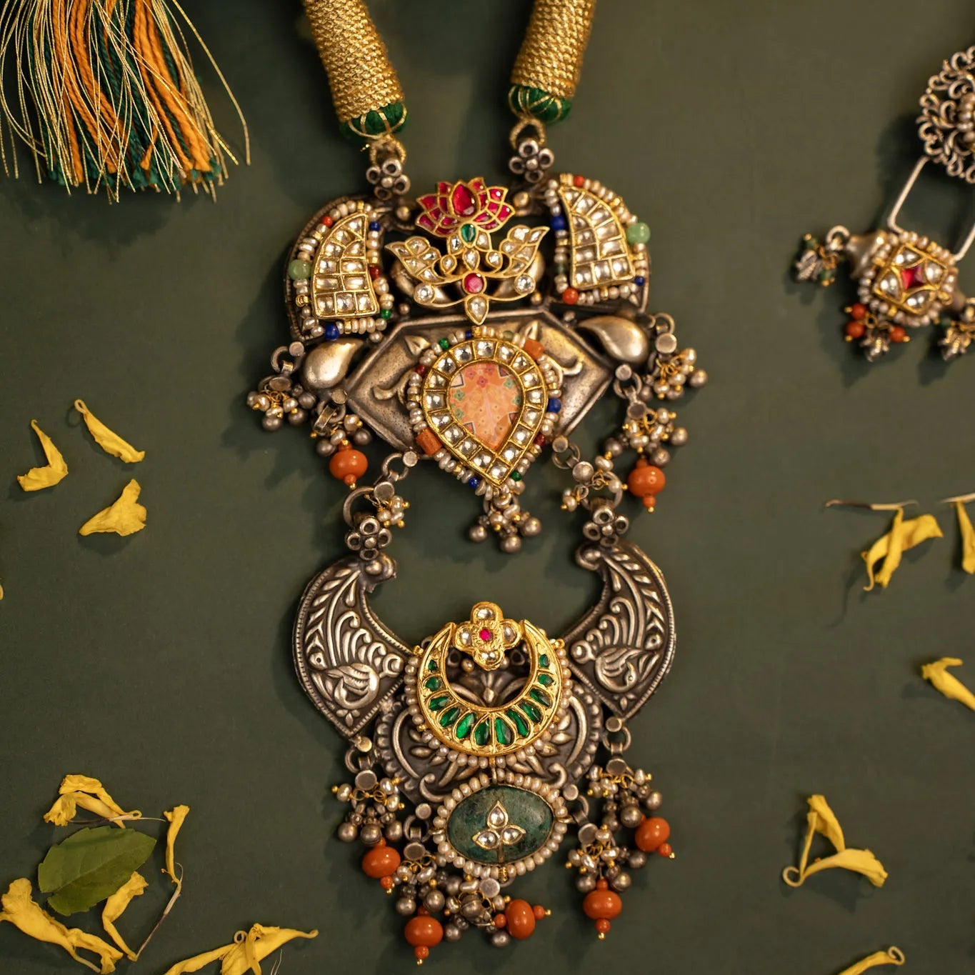 P925 Silver Vintage Multi-Layer Temple Statement Necklace
