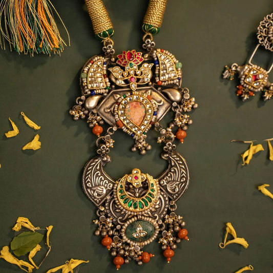 P925 Silver Vintage Multi-Layer Temple Statement Necklace