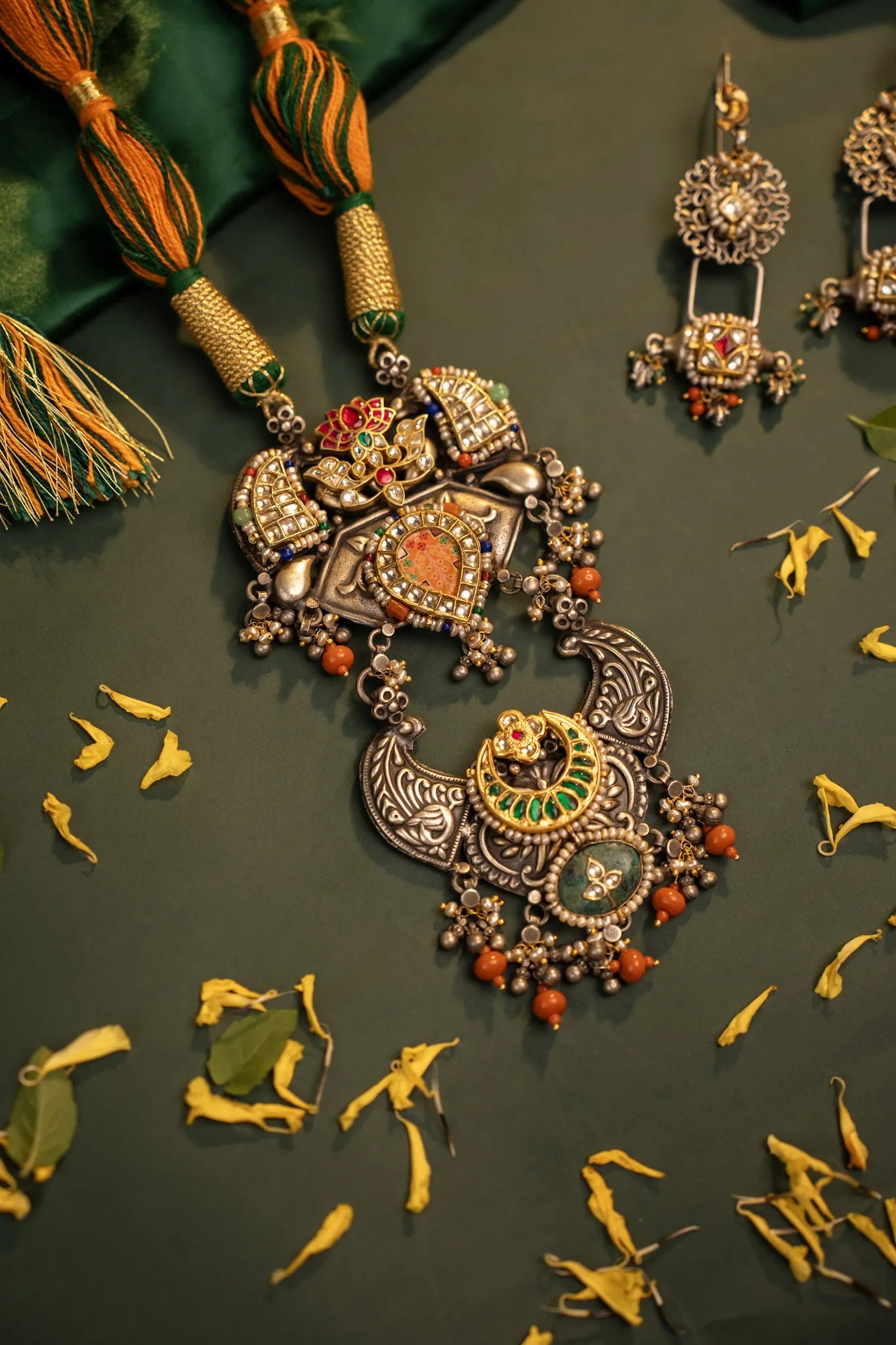 P925 Silver Vintage Multi-Layer Temple Statement Necklace