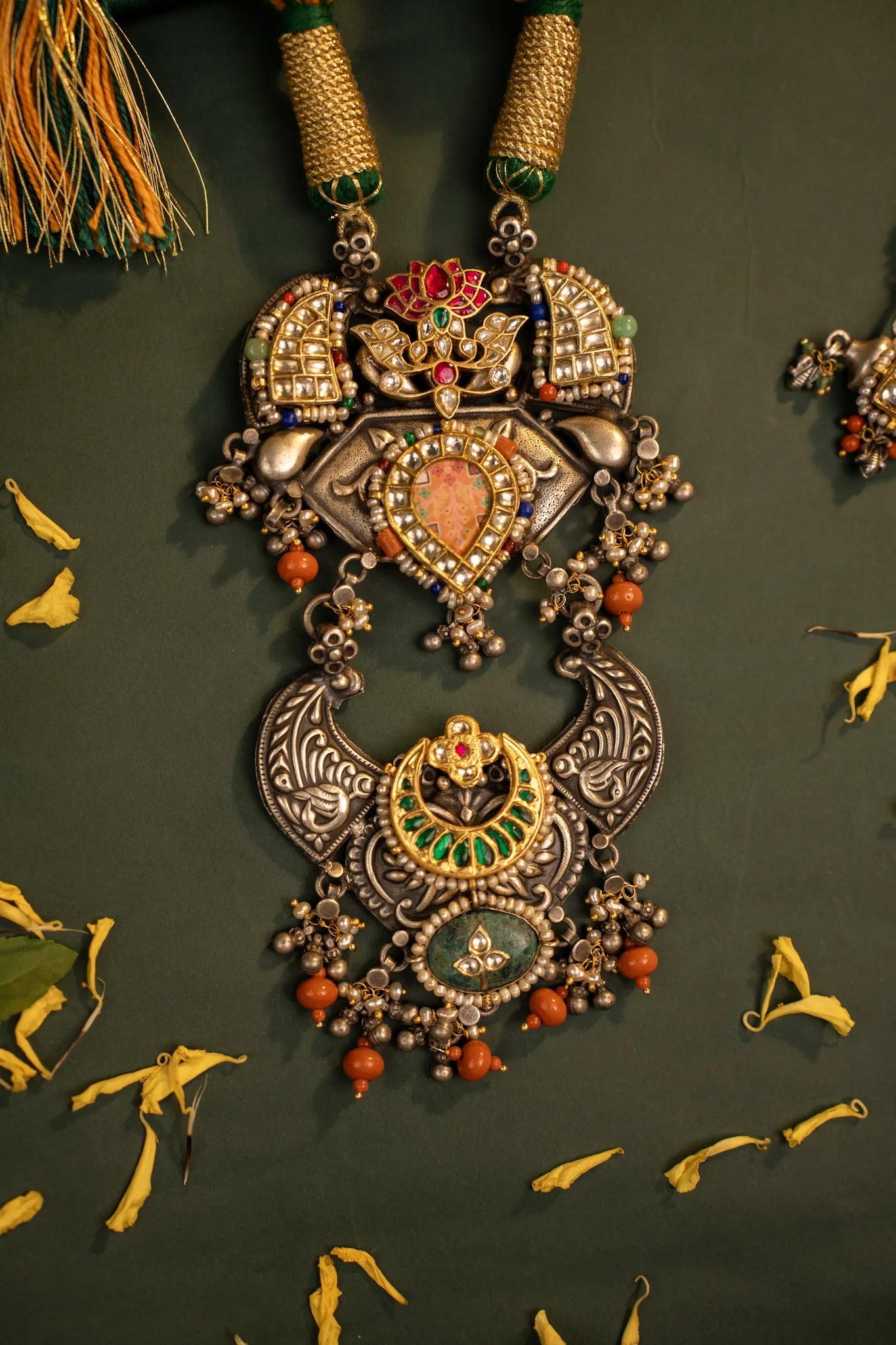 P925 Silver Vintage Multi-Layer Temple Statement Necklace