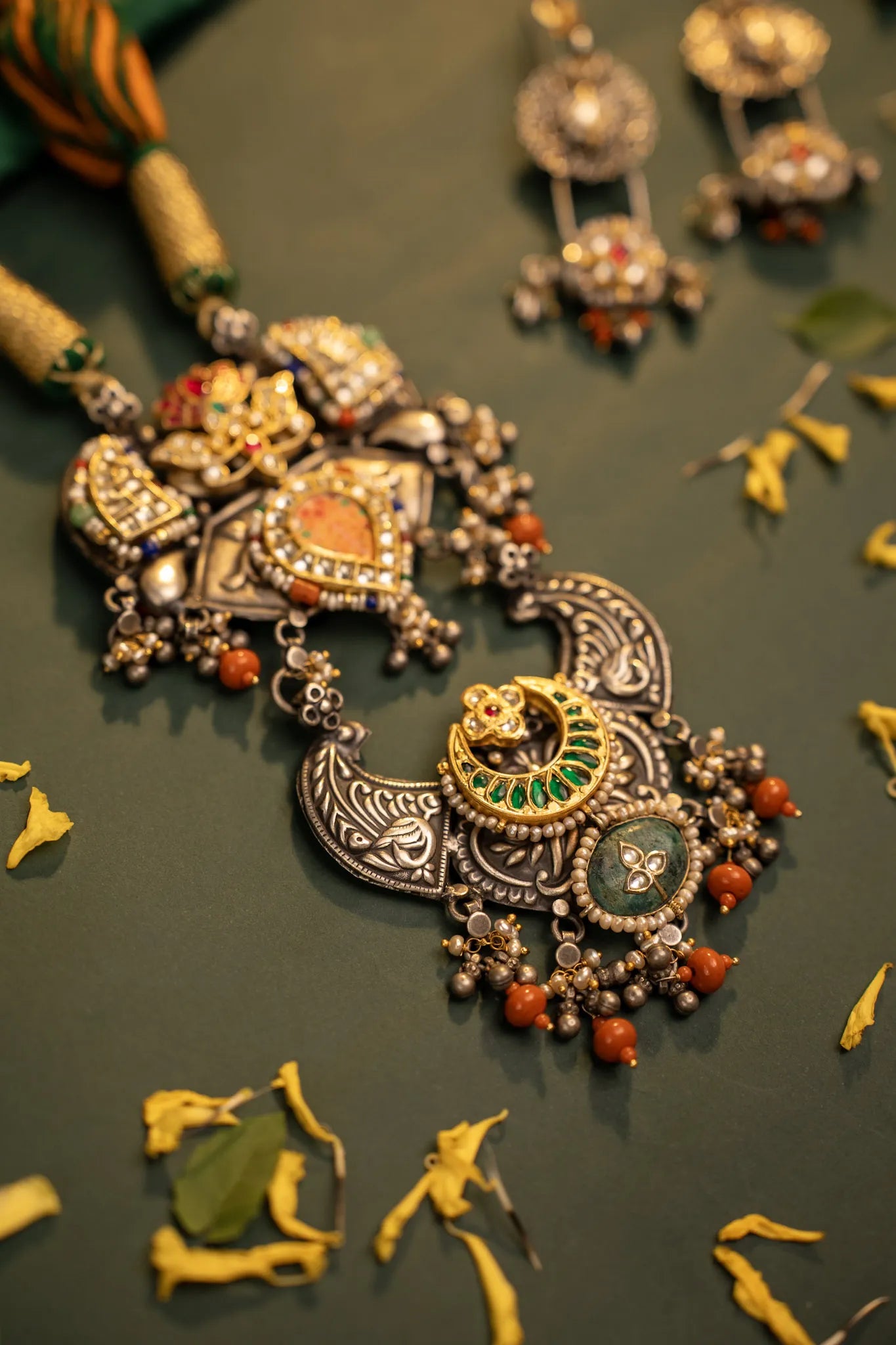 P925 Silver Vintage Multi-Layer Temple Statement Necklace