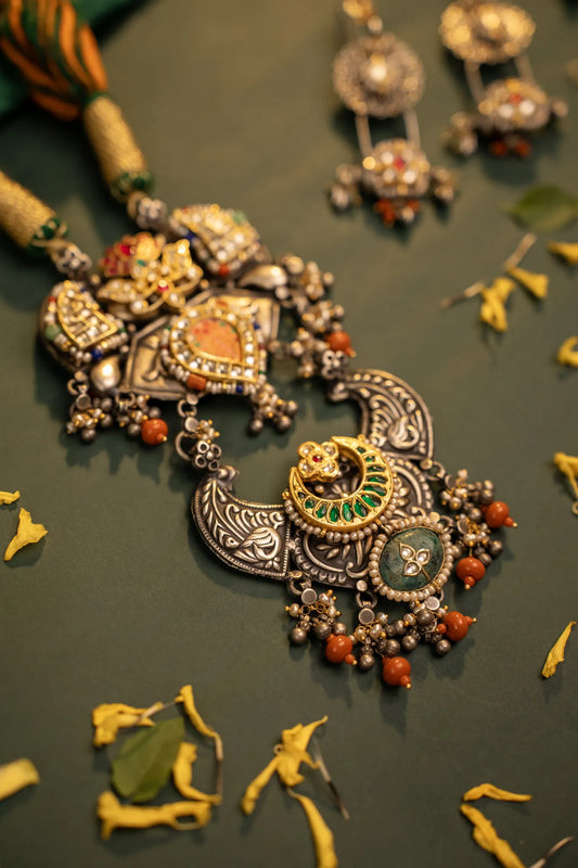 P925 Silver Vintage Multi-Layer Temple Statement Necklace